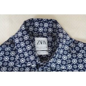 ZARA Men Luxurious Shirt Blue White Geometric Hidden Button Down Viscose 38 S